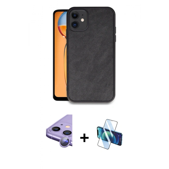 MARSİLYAN™- iPhone 11 Kılıf Kıvılcım Işık Serisi - Siyah 3D Antistatik Seramik Nano Ekran Koruyucu + Raze Metal Kamera Lens - MR