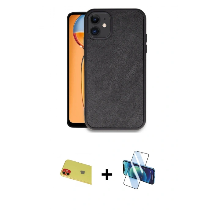 MARSİLYAN™- iPhone 11 Kılıf Kıvılcım Işık Serisi - Siyah 3D Antistatik Seramik Nano Ekran Koruyucu + Rainbow Kamera Lens Koruma Cam - KI