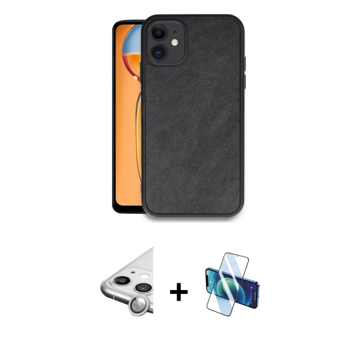 MARSİLYAN™- iPhone 11 Kılıf Kıvılcım Işık Serisi - Siyah 3D Antistatik Seramik Nano Ekran Koruyucu + Raze Metal Kamera Lens - GS