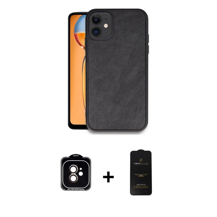 MARSİLYAN™- iPhone 11 Kılıf Kıvılcım Işık Serisi - Siyah 6D Antistatik Mat Seramik Hayalet Nano Ekran Koruyucu + PVD Metal Kamera Lens - TU