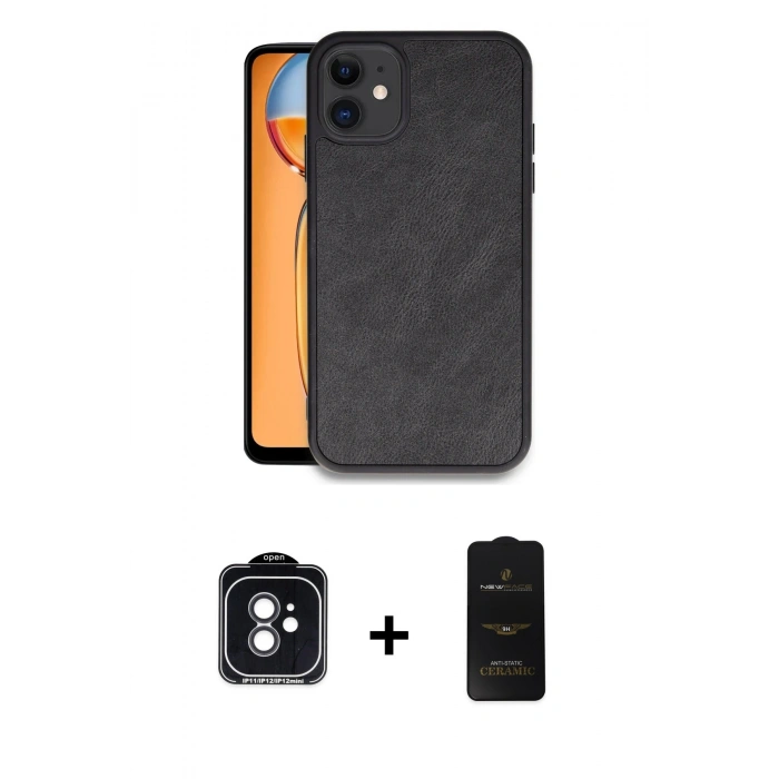 MARSİLYAN™- iPhone 11 Kılıf Kıvılcım Işık Serisi - Siyah 6D Antistatik Mat Seramik Hayalet Nano Ekran Koruyucu + PVD Metal Kamera Lens - SH