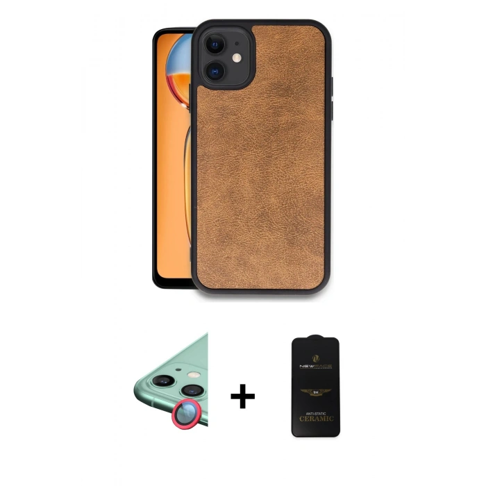 MARSİLYAN™- iPhone 11 Kılıf Kıvılcım Işık Serisi - Siyah 6D Antistatik Mat Seramik Hayalet Nano Ekran Koruyucu + Kırmızı Raze Metal Kamera Lens