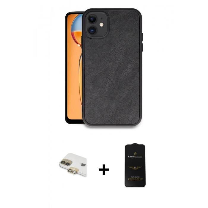 MARSİLYAN™- iPhone 11 Kılıf Kıvılcım Işık Serisi - Siyah 6D Antistatik Mat Seramik Hayalet Nano Ekran Koruyucu + Pers Alüminyum Kamera Lens - GD