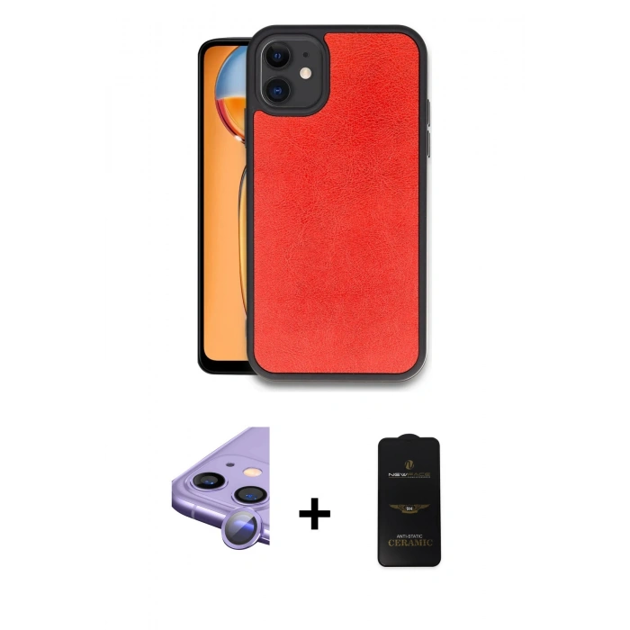 MARSİLYAN™- iPhone 11 Kılıf Kıvılcım Işık Serisi - Siyah 6D Antistatik Mat Seramik Hayalet Nano Ekran Koruyucu + Mor Raze Metal Kamera Lens