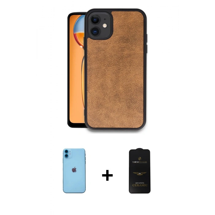 MARSİLYAN™- iPhone 11 Kılıf Kıvılcım Işık Serisi - Siyah 6D Antistatik Mat Seramik Hayalet Nano Ekran Koruyucu + Neon Fosforlu Kamera Lens - MI