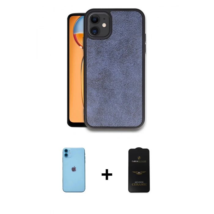MARSİLYAN™- iPhone 11 Kılıf Kıvılcım Işık Serisi - Siyah 6D Antistatik Mat Seramik Hayalet Nano Ekran Koruyucu + Neon Fosforlu Kamera Lens - MI
