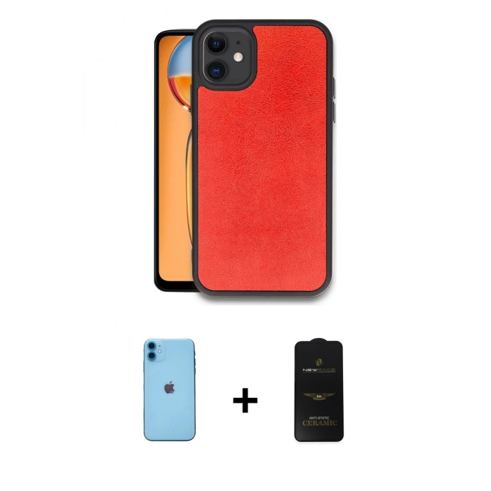 MARSİLYAN™- iPhone 11 Kılıf Kıvılcım Işık Serisi - Siyah 6D Antistatik Mat Seramik Hayalet Nano Ekran Koruyucu + Neon Fosforlu Kamera Lens - MI