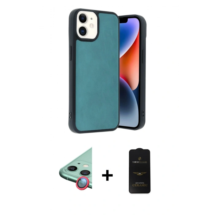 MARSİLYAN™- iPhone 11 Kılıf Kıvılcım Işık Serisi - Siyah 6D Antistatik Mat Seramik Hayalet Nano Ekran Koruyucu + Kırmızı Raze Metal Kamera Lens