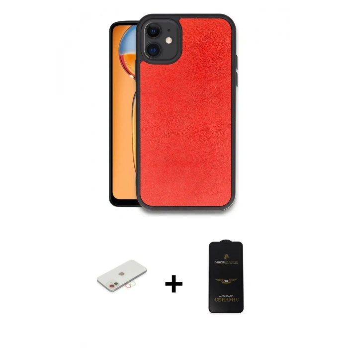 MARSİLYAN™- iPhone 11 Kılıf Kıvılcım Işık Serisi - Siyah 6D Antistatik Mat Seramik Hayalet Nano Ekran Koruyucu + Renkli Kamera Lens Koruma Cam - YL