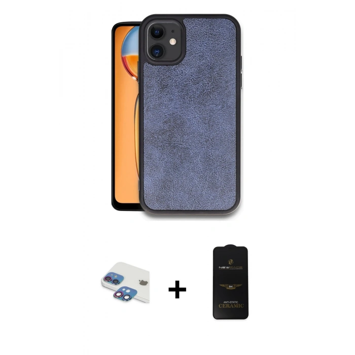 MARSİLYAN™- iPhone 11 Kılıf Kıvılcım Işık Serisi - Siyah 6D Antistatik Mat Seramik Hayalet Nano Ekran Koruyucu + Pers Alüminyum Kamera Lens - GI