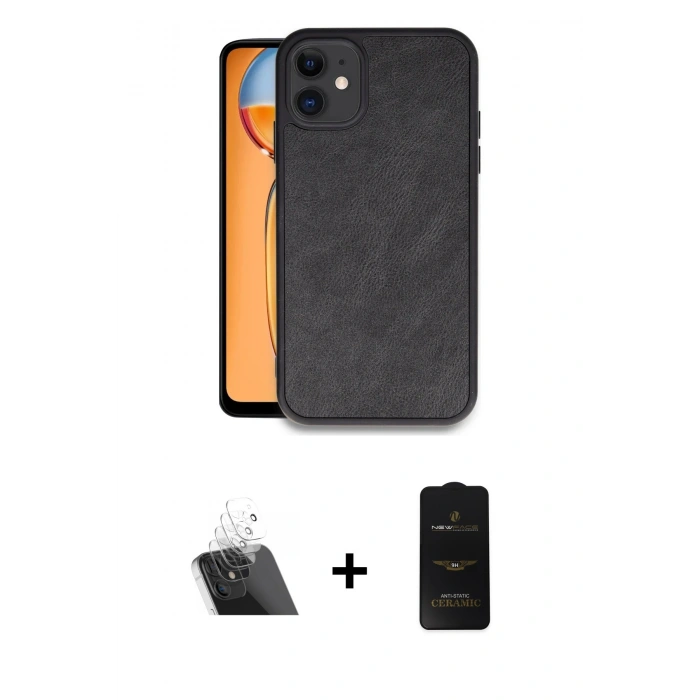 MARSİLYAN™- iPhone 11 Kılıf Kıvılcım Işık Serisi - Siyah 6D Antistatik Mat Seramik Hayalet Nano Ekran Koruyucu + Kamera Lens Koruma Cam - SF