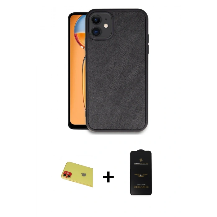 MARSİLYAN™- iPhone 11 Kılıf Kıvılcım Işık Serisi - Siyah 6D Antistatik Mat Seramik Hayalet Nano Ekran Koruyucu + Rainbow Kamera Lens Koruma Cam - KI