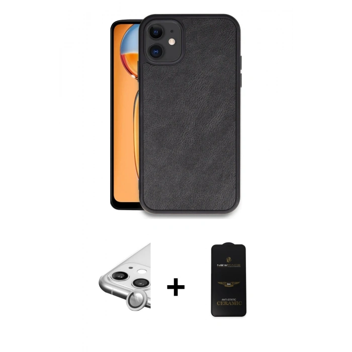 MARSİLYAN™- iPhone 11 Kılıf Kıvılcım Işık Serisi - Siyah 6D Antistatik Mat Seramik Hayalet Nano Ekran Koruyucu + Raze Metal Kamera Lens - GS