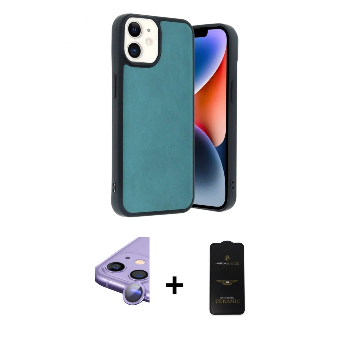MARSİLYAN™- iPhone 11 Kılıf Kıvılcım Işık Serisi - Siyah 6D Antistatik Mat Seramik Hayalet Nano Ekran Koruyucu + Mor Raze Metal Kamera Lens