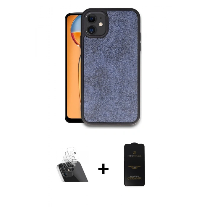 MARSİLYAN™- iPhone 11 Kılıf Kıvılcım Işık Serisi - Siyah 6D Antistatik Mat Seramik Hayalet Nano Ekran Koruyucu + Kamera Lens Koruma Cam - SF