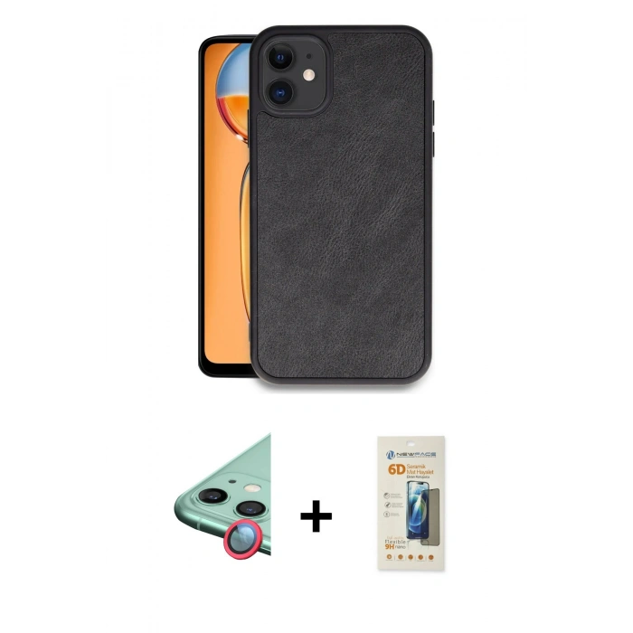 MARSİLYAN™- iPhone 11 Kılıf Kıvılcım Işık Serisi - Siyah 6D Mat Seramik Hayalet Nano Ekran Koruyucu + Raze Metal Kamera Lens - KI