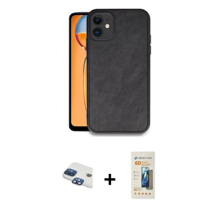 MARSİLYAN™- iPhone 11 Kılıf Kıvılcım Işık Serisi - Siyah 6D Mat Seramik Hayalet Nano Ekran Koruyucu + Pers Alüminyum Kamera Lens - LT