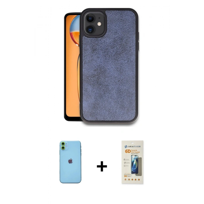 MARSİLYAN™- iPhone 11 Kılıf Kıvılcım Işık Serisi - Siyah 6D Mat Seramik Hayalet Nano Ekran Koruyucu + Neon Fosforlu Kamera Lens - YL