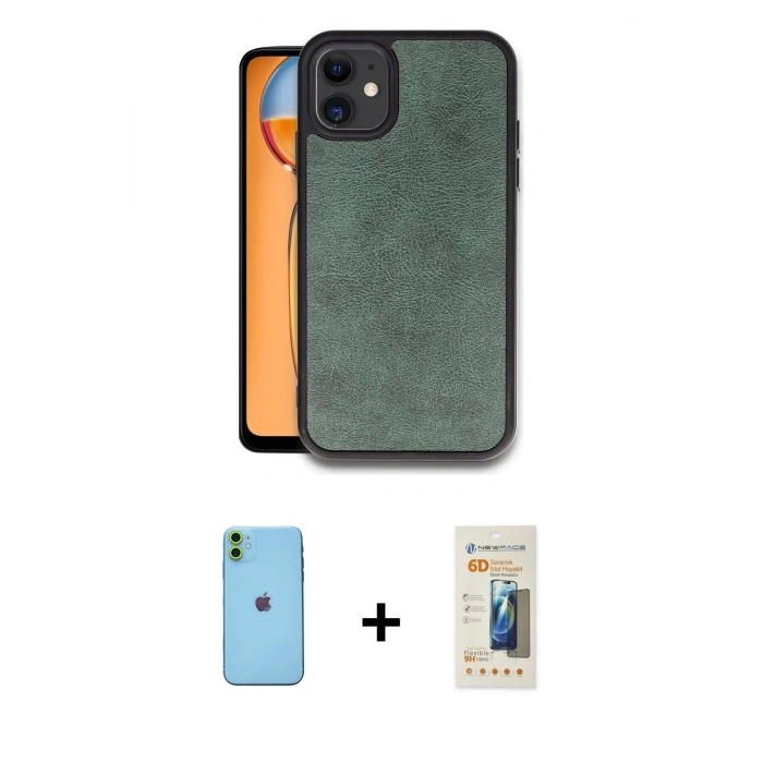 MARSİLYAN™- iPhone 11 Kılıf Kıvılcım Işık Serisi - Siyah 6D Mat Seramik Hayalet Nano Ekran Koruyucu + Neon Fosforlu Kamera Lens - YL