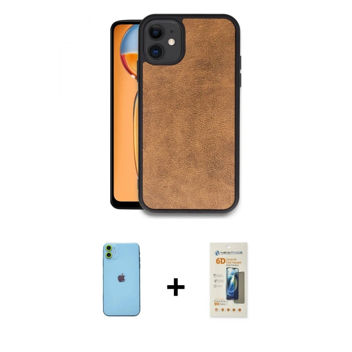 MARSİLYAN™- iPhone 11 Kılıf Kıvılcım Işık Serisi - Siyah 6D Mat Seramik Hayalet Nano Ekran Koruyucu + Neon Fosforlu Kamera Lens - YL