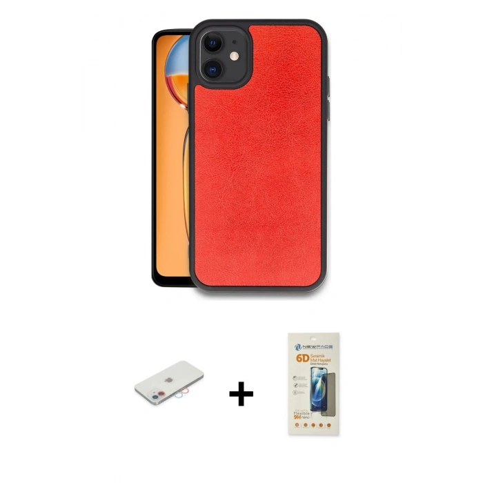 MARSİLYAN™- iPhone 11 Kılıf Kıvılcım Işık Serisi - Siyah 6D Mat Seramik Hayalet Nano Ekran Koruyucu + Renkli Kamera Lens Koruma Cam - PE