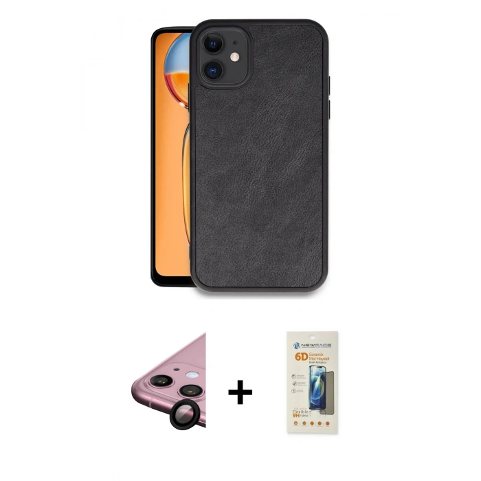 MARSİLYAN™- iPhone 11 Kılıf Kıvılcım Işık Serisi - Siyah 6D Mat Seramik Hayalet Nano Ekran Koruyucu + Raze Metal Kamera Lens - SH