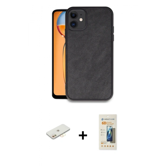MARSİLYAN™- iPhone 11 Kılıf Kıvılcım Işık Serisi - Siyah 6D Mat Seramik Hayalet Nano Ekran Koruyucu + Renkli Kamera Lens Koruma Cam - SI