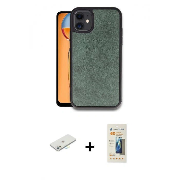 MARSİLYAN™- iPhone 11 Kılıf Kıvılcım Işık Serisi - Siyah 6D Mat Seramik Hayalet Nano Ekran Koruyucu + Renkli Kamera Lens Koruma Cam - SI