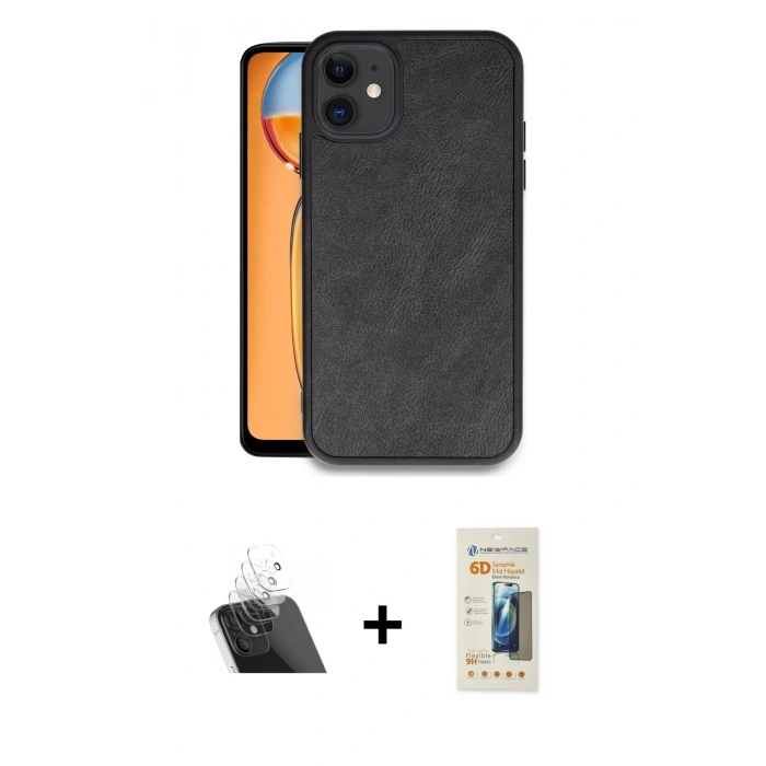 MARSİLYAN™- iPhone 11 Kılıf Kıvılcım Işık Serisi - Siyah 6D Mat Seramik Hayalet Nano Ekran Koruyucu + Kamera Lens Koruma Cam - SF