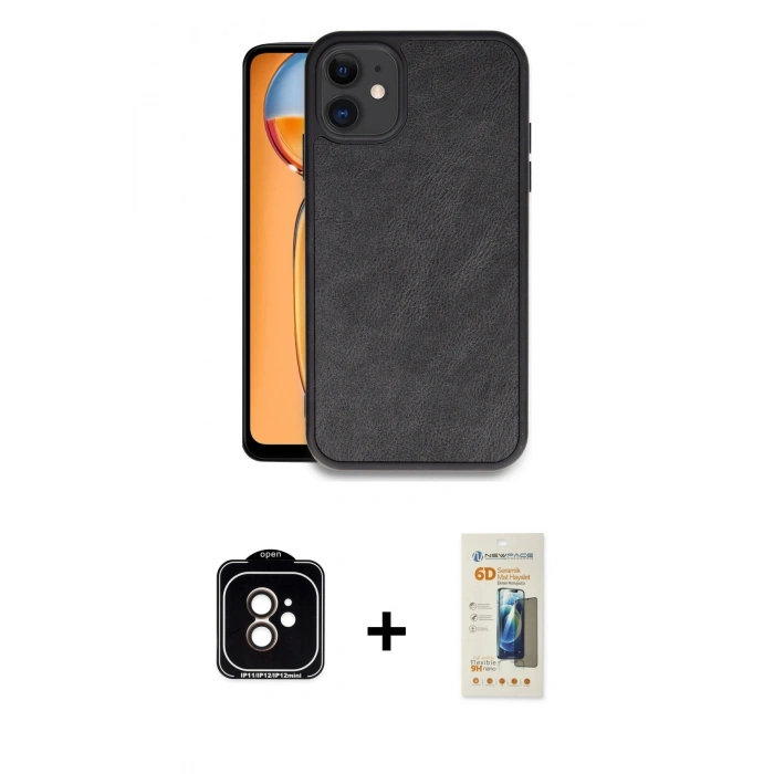 MARSİLYAN™- iPhone 11 Kılıf Kıvılcım Işık Serisi - Siyah 6D Mat Seramik Hayalet Nano Ekran Koruyucu + PVD Metal Kamera Lens - TU