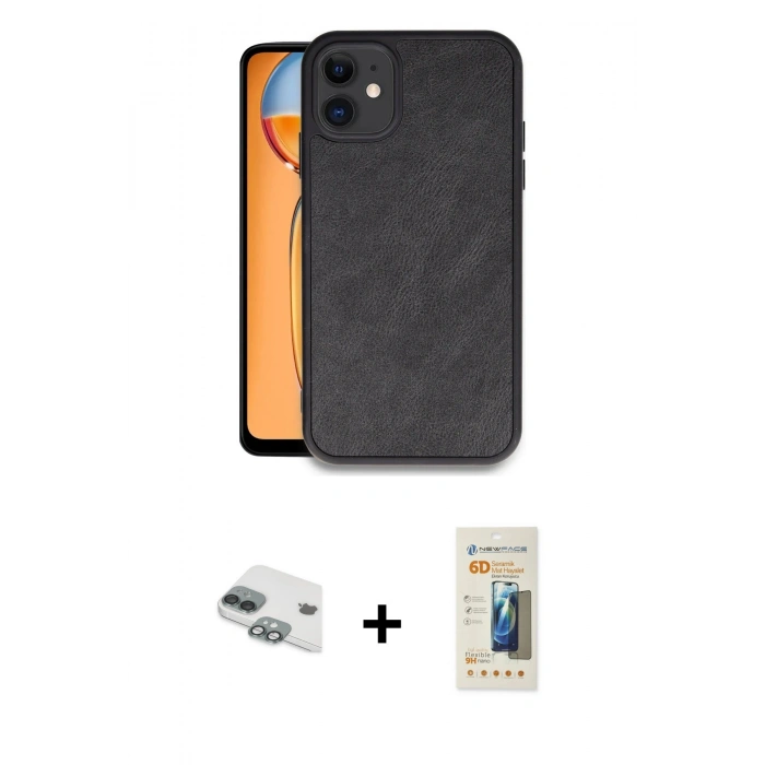MARSİLYAN™- iPhone 11 Kılıf Kıvılcım Işık Serisi - Siyah 6D Mat Seramik Hayalet Nano Ekran Koruyucu + Pers Alüminyum Kamera Lens - YL