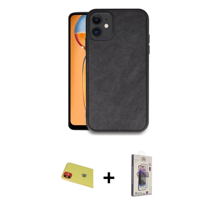 MARSİLYAN™- iPhone 11 Kılıf Kıvılcım Işık Serisi - Siyah Bilvis 3D Cam Ekran Koruyucu + Rainbow Kamera Lens Koruma Cam - KI
