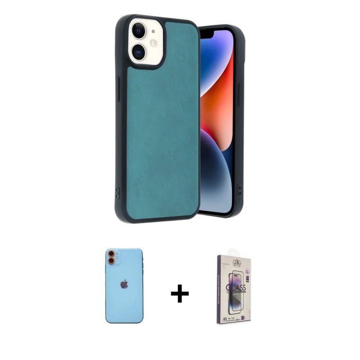 MARSİLYAN™- iPhone 11 Kılıf Kıvılcım Işık Serisi - Siyah Bilvis 3D Cam Ekran Koruyucu + Neon Fosforlu Kamera Lens - TU
