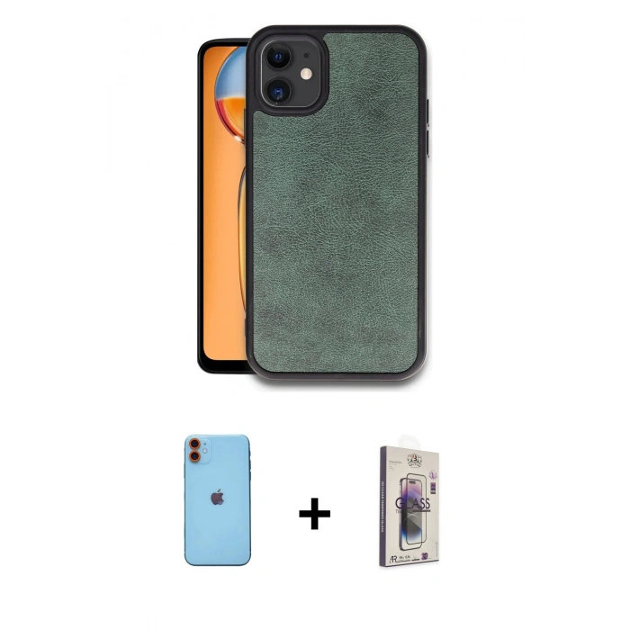 MARSİLYAN™- iPhone 11 Kılıf Kıvılcım Işık Serisi - Siyah Bilvis 3D Cam Ekran Koruyucu + Neon Fosforlu Kamera Lens - TU