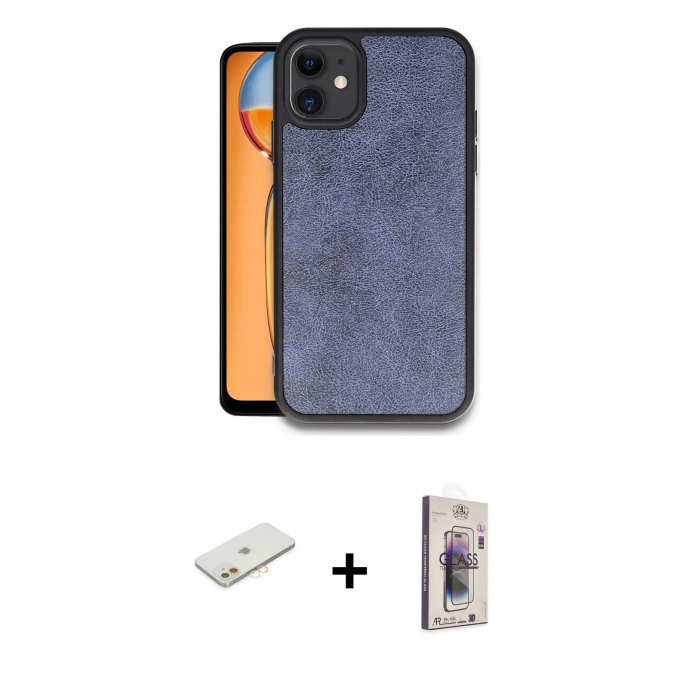 MARSİLYAN™- iPhone 11 Kılıf Kıvılcım Işık Serisi - Siyah Bilvis 3D Cam Ekran Koruyucu + Renkli Kamera Lens Koruma Cam - TU