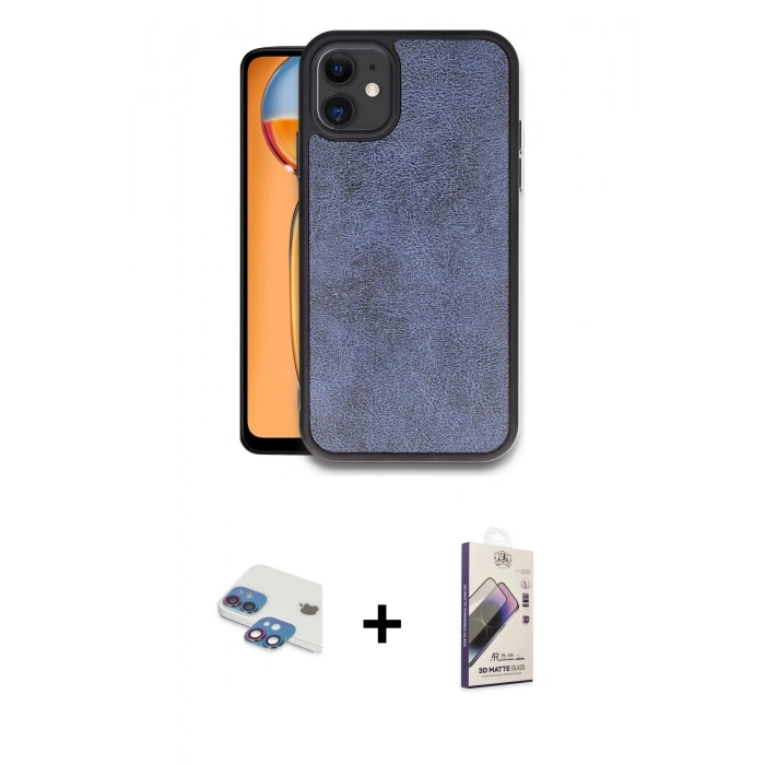 MARSİLYAN™- iPhone 11 Kılıf Kıvılcım Işık Serisi - Siyah Bilvis 3D Mat Cam Ekran Koruyucu + Pers Alüminyum Kamera Lens - GI
