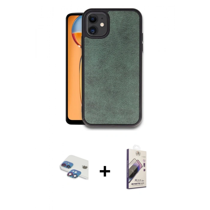 MARSİLYAN™- iPhone 11 Kılıf Kıvılcım Işık Serisi - Siyah Bilvis 3D Mat Cam Ekran Koruyucu + Pers Alüminyum Kamera Lens - GI