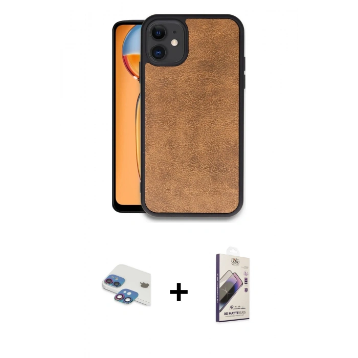 MARSİLYAN™- iPhone 11 Kılıf Kıvılcım Işık Serisi - Siyah Bilvis 3D Mat Cam Ekran Koruyucu + Pers Alüminyum Kamera Lens - GI