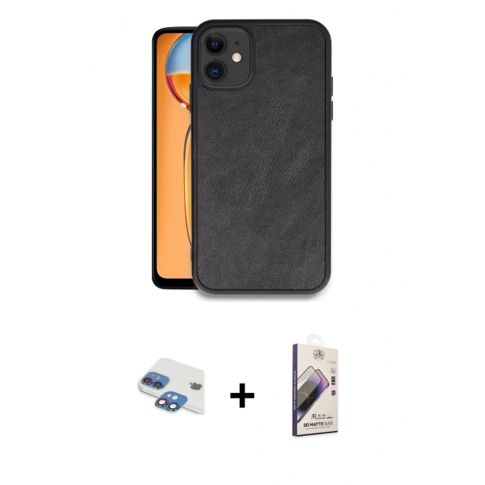 MARSİLYAN™- iPhone 11 Kılıf Kıvılcım Işık Serisi - Siyah Bilvis 3D Mat Cam Ekran Koruyucu + Pers Alüminyum Kamera Lens - GI