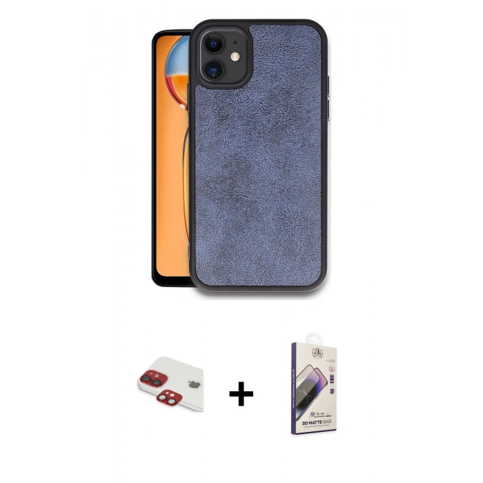 MARSİLYAN™- iPhone 11 Kılıf Kıvılcım Işık Serisi - Siyah Bilvis 3D Mat Cam Ekran Koruyucu + Kırmızı Pers Alüminyum Kamera Lens