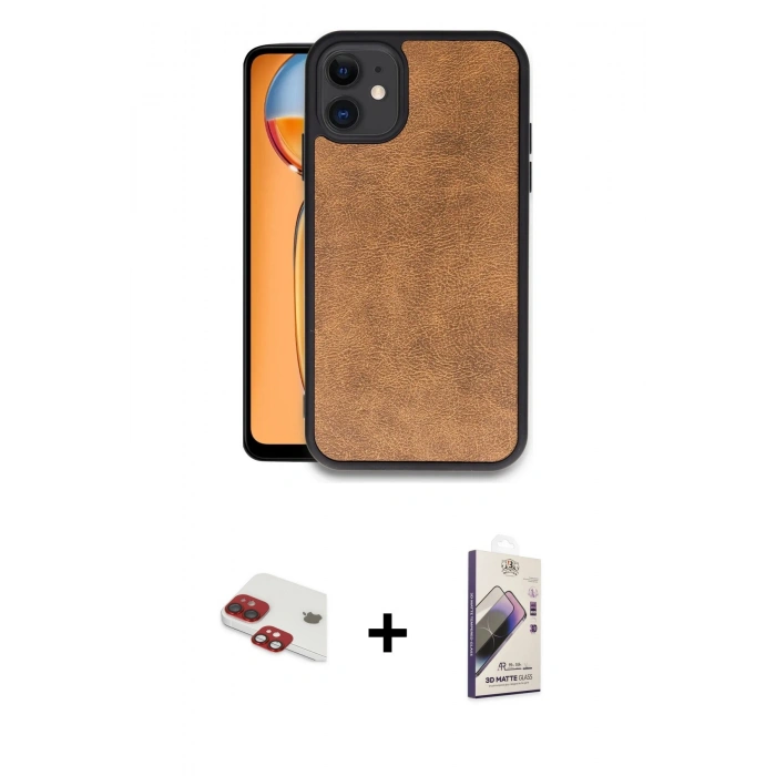MARSİLYAN™- iPhone 11 Kılıf Kıvılcım Işık Serisi - Siyah Bilvis 3D Mat Cam Ekran Koruyucu + Kırmızı Pers Alüminyum Kamera Lens