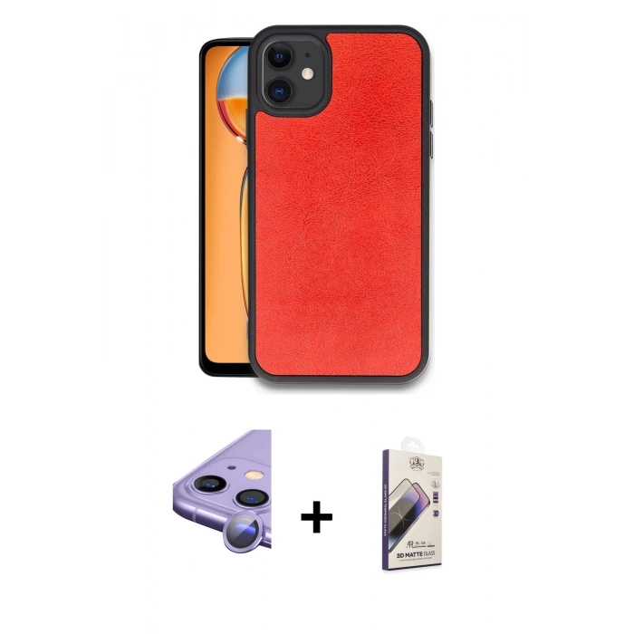 MARSİLYAN™- iPhone 11 Kılıf Kıvılcım Işık Serisi - Siyah Bilvis 3D Mat Cam Ekran Koruyucu + Raze Metal Kamera Lens - MR