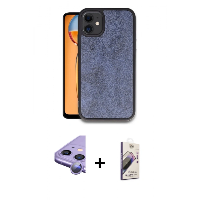 MARSİLYAN™- iPhone 11 Kılıf Kıvılcım Işık Serisi - Siyah Bilvis 3D Mat Cam Ekran Koruyucu + Raze Metal Kamera Lens - MR