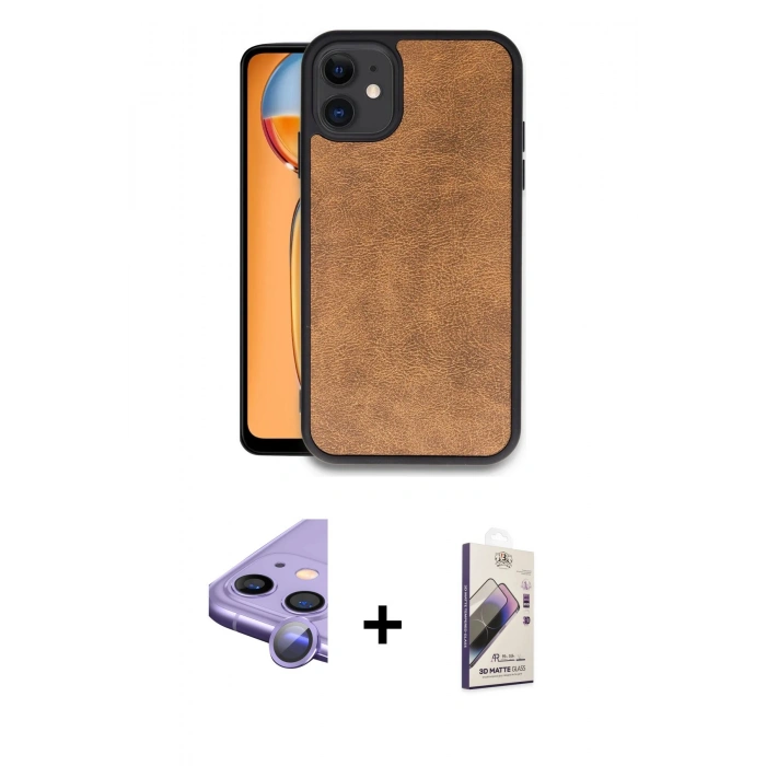 MARSİLYAN™- iPhone 11 Kılıf Kıvılcım Işık Serisi - Siyah Bilvis 3D Mat Cam Ekran Koruyucu + Raze Metal Kamera Lens - MR
