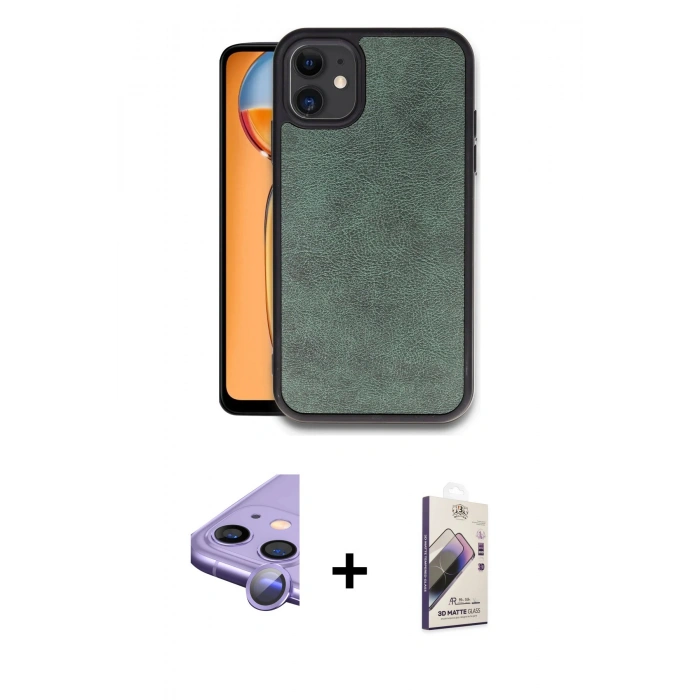 MARSİLYAN™- iPhone 11 Kılıf Kıvılcım Işık Serisi - Siyah Bilvis 3D Mat Cam Ekran Koruyucu + Raze Metal Kamera Lens - MR