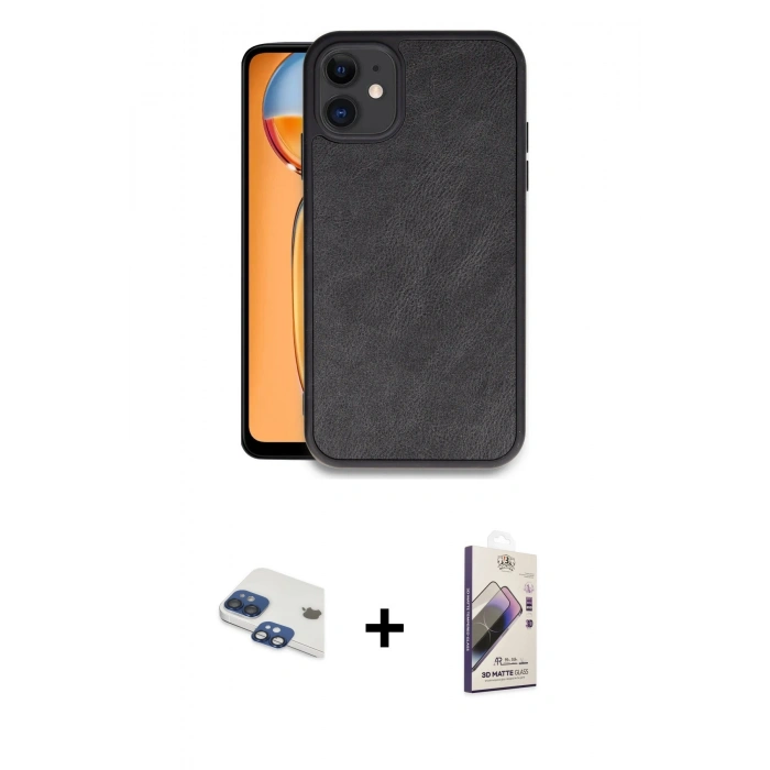 MARSİLYAN™- iPhone 11 Kılıf Kıvılcım Işık Serisi - Siyah Bilvis 3D Mat Cam Ekran Koruyucu + Pers Alüminyum Kamera Lens - LT