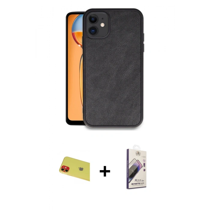 MARSİLYAN™- iPhone 11 Kılıf Kıvılcım Işık Serisi - Siyah Bilvis 3D Mat Cam Ekran Koruyucu + Rainbow Kamera Lens Koruma Cam - KI