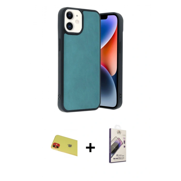 MARSİLYAN™- iPhone 11 Kılıf Kıvılcım Işık Serisi - Siyah Bilvis 3D Mat Cam Ekran Koruyucu + Rainbow Kamera Lens Koruma Cam - KI