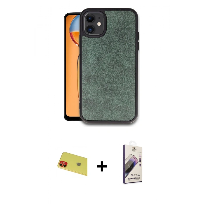 MARSİLYAN™- iPhone 11 Kılıf Kıvılcım Işık Serisi - Siyah Bilvis 3D Mat Cam Ekran Koruyucu + Rainbow Kamera Lens Koruma Cam - KI