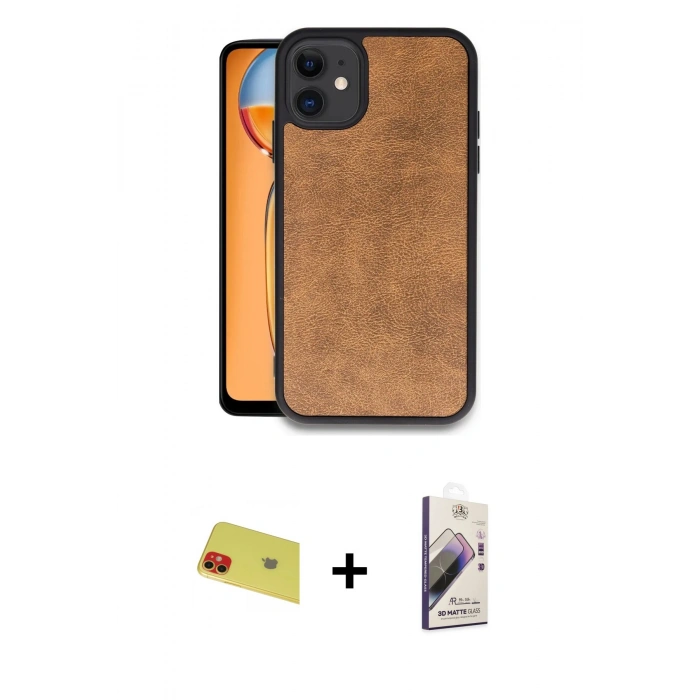 MARSİLYAN™- iPhone 11 Kılıf Kıvılcım Işık Serisi - Siyah Bilvis 3D Mat Cam Ekran Koruyucu + Rainbow Kamera Lens Koruma Cam - KI